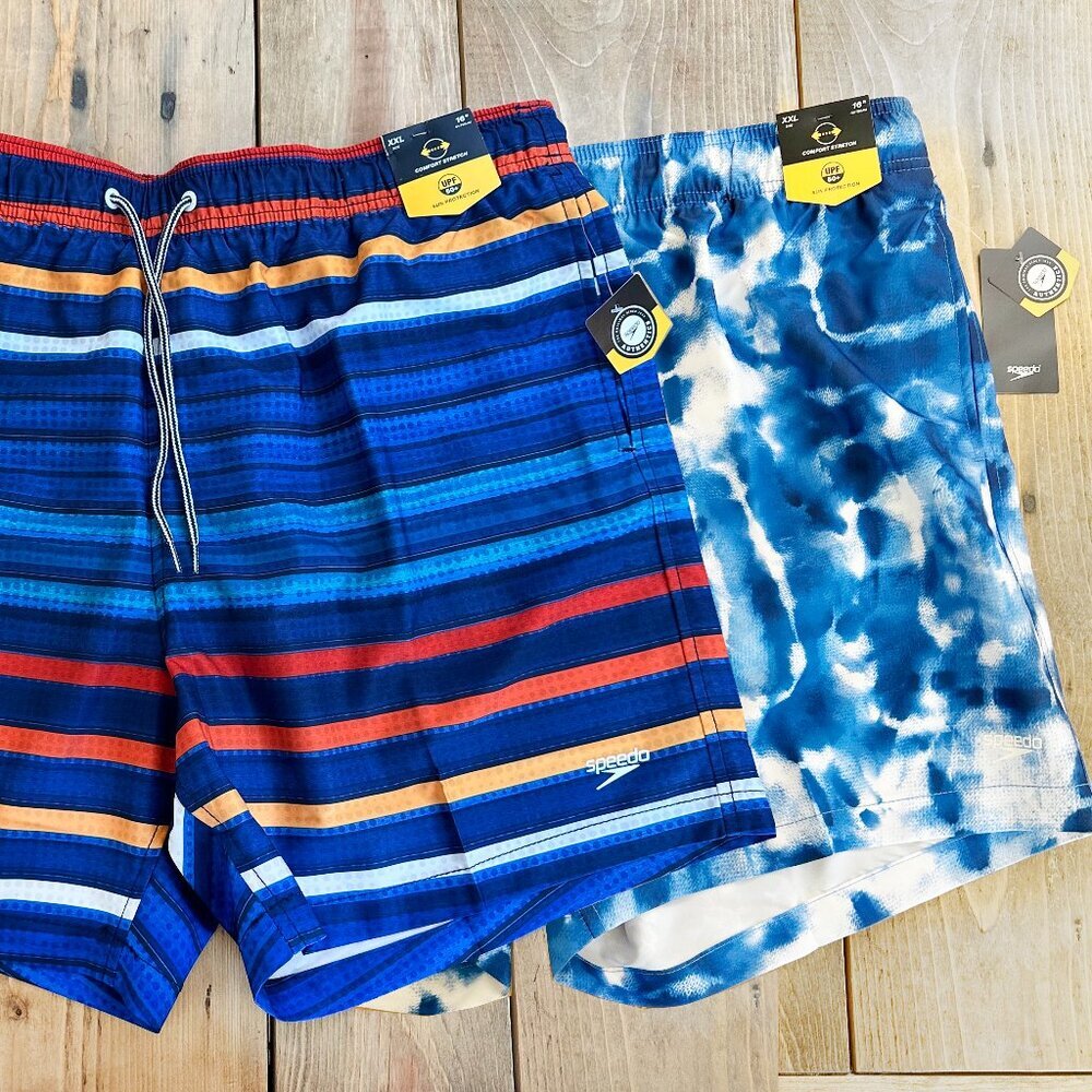 NWT - Set of 2 Speedo Swim Trunks‎ 16" Comfort Stretch UPF 50  XXL Men's